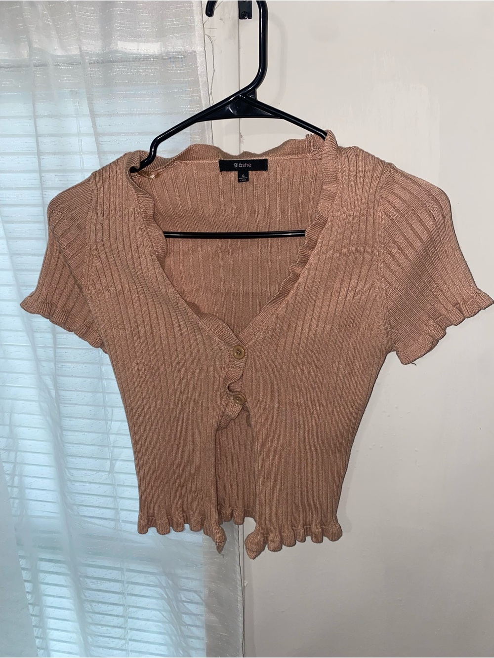 Bershka Light Brown Ribbed Button-Front Crop Top